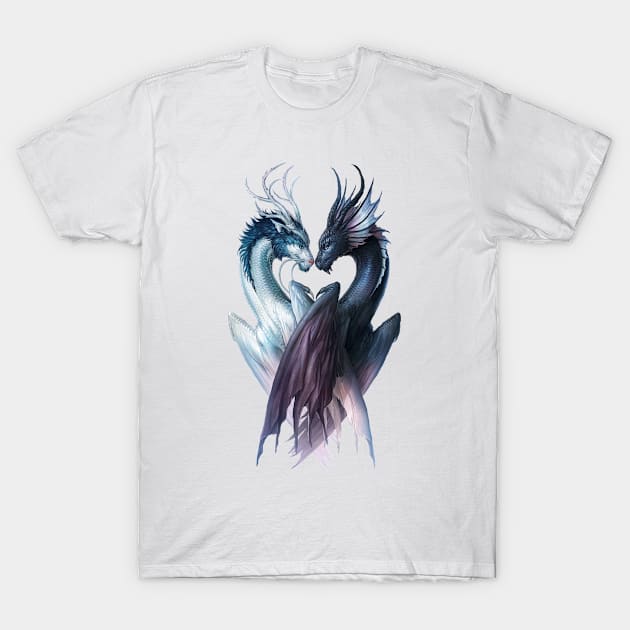 Yin and Yang Dragons T-Shirt by jojoesart